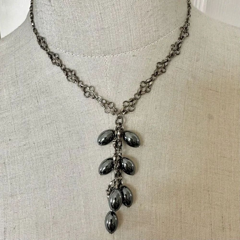 Grey hematite multi beaded pendant necklace